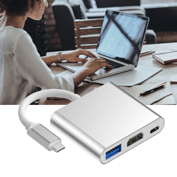 Type-C USB-hubi Monitointiasema 3-in-1 5 Gbps Nopeus Kannettava Type-C Telakointiasema Koti- ja Toimistokäyttöön Hopea
