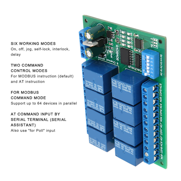 8-kanals RS485 reläexpansionskort för fjärrkontroll med RTU-protokoll, 12V