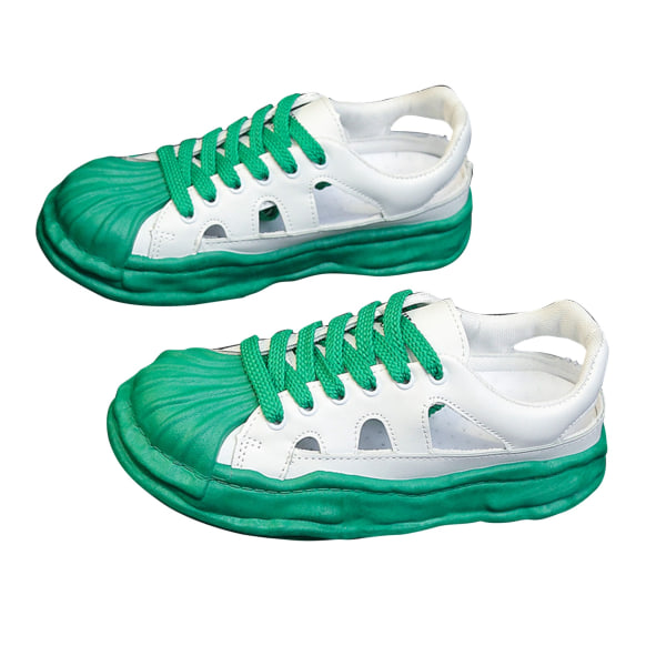 YJ Shell Head Cut Out Sneaker Tykke sålede uformelle pustende kvinners sportssandaler for sommer Grønn 36 størrelse