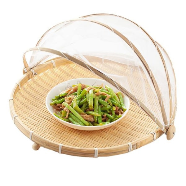 Natural Bamboo Food Serving Tent: Handcrafted Mesh Storage Basket and Table Cover