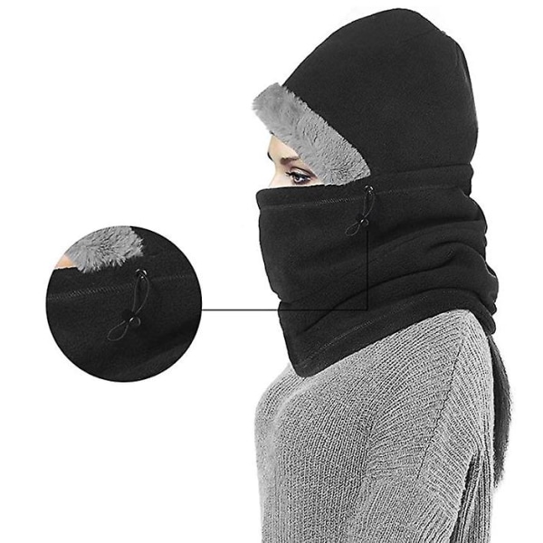 Cycling winter hat with mask, black-