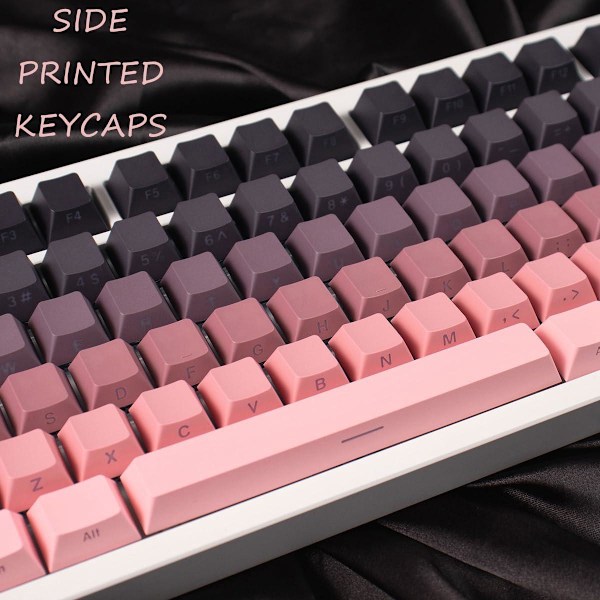 Rosa gradient to-farge injeksjon PBT side-trykte tastehetter, egnet for 61/64/87/104/108 layout mekaniske tastaturer