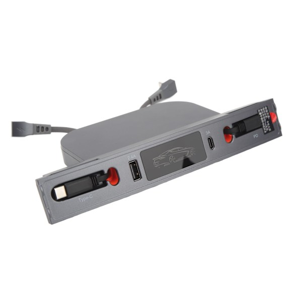 USB-hub for bil 27W rask lading med 2 kabler, midtkonsolldokkingstasjon, erstatning for Tesla Model 3 Y 2021 til 2023