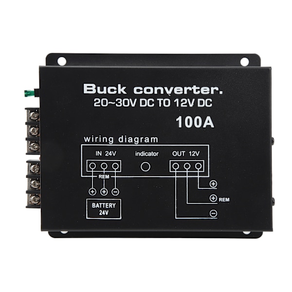 Svart bilströmomvandlare 100A höghållfast övertemperaturskydd DC 24V till 12V omvandlare för bilkylskåp