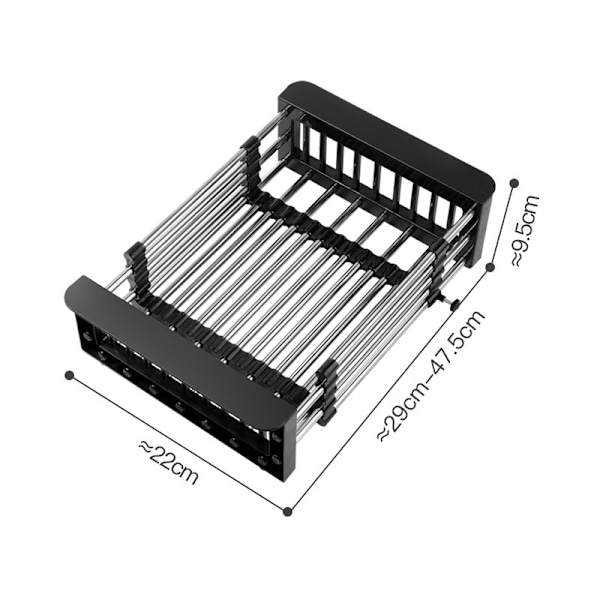 Rustfritt Stål Uttrekkbar Over-Vask Sil - Stor Svart