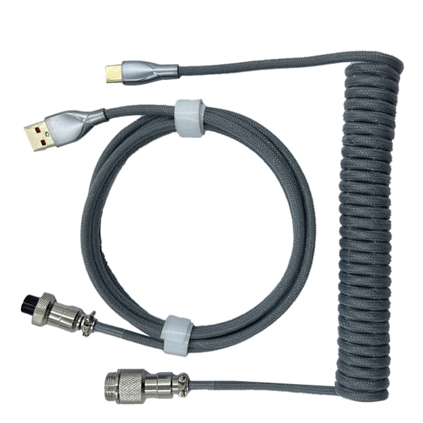 Speltangentbords Kabel Professionell Inrullningsbar Robust Kontakt Spiralformad Tangentbords Kabel för Mekaniskt Tangentbord Silvergrå