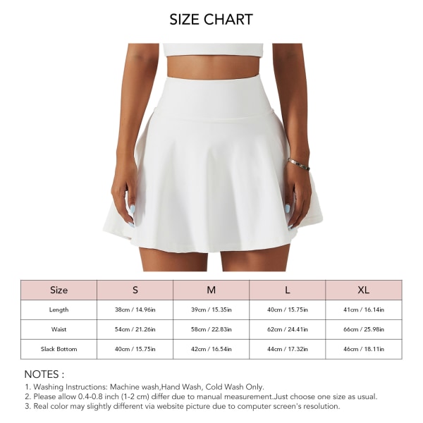 YJ Sports Skorts med fickor Design Fashionable Casual Fitness Skorts Tennis kjolar Kvinnor Löpning kjolar Vit 8/S