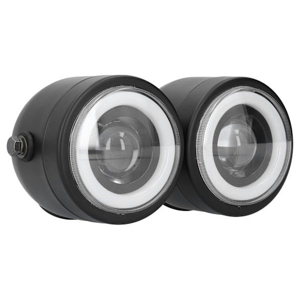 Universal LED Pannelykt Doble Lamper Runde Angel Eyes Høy Lavstråle Retro DRL Blått Hvitt Lys