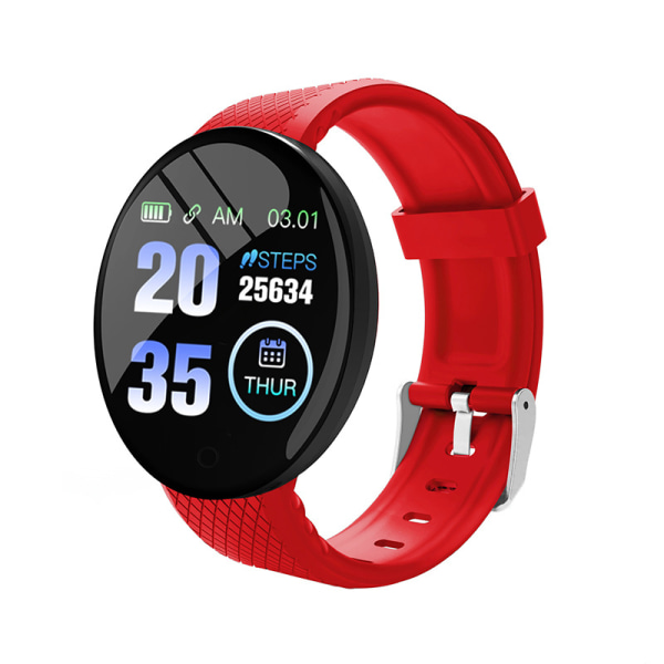 D18 smart armbånd farge rund skjerm hjertefrekvens blodtrykk søvnovervåking skritteller sports smart klokke 1,44 tommer+ red