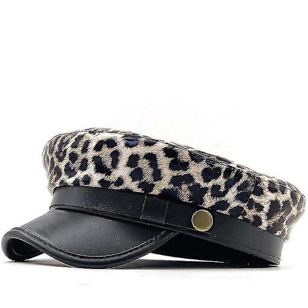 Leopard print hat Kunstnerisk ungdomshat flad kasket i læder