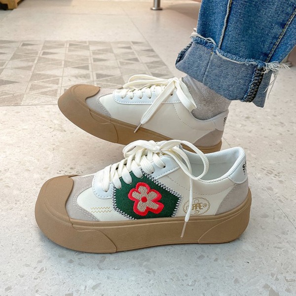 YJ Dam Canvas Skor Casual Bekväma Fashionabla Platform Sneakers för Dagligt Bruk Beige 38