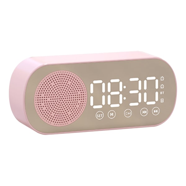 Bluetooth Högtalarklocka Multifunktionell Smart Digital Spegel Väckarklocka för Hem Skola Kontor Engelsk Version Z7 Rosa