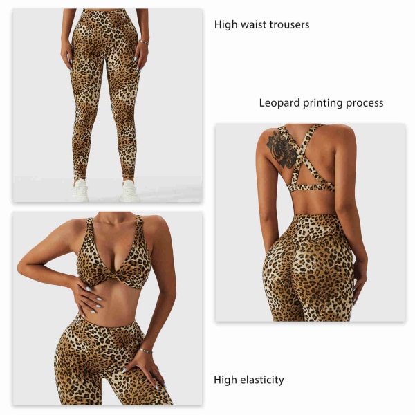Leopardikuvioiset joogahousut naisille, alaston tunne, treenileggingsit, pakaroiden nostaminen, korkeavyötäröiset joogatiukat housut, vaaleanruskea L