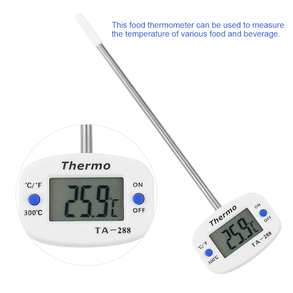 Digital LCD Matvaretermometer - Nøyaktig Sonde for Kjøkkenmatlaging, BBQ, Grill - Temperaturtester for Melk