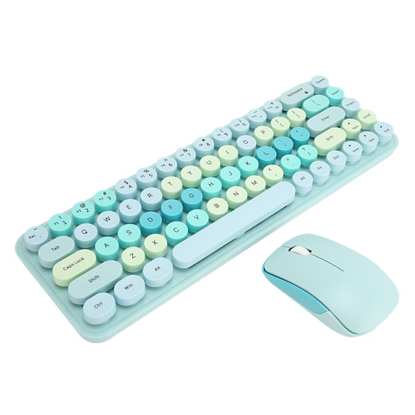 USB-tastatur og mus 2.4G trådløs 68 taster lavt forbruk retro søt ABS spilltastatur og mus for PC blå blandet farge