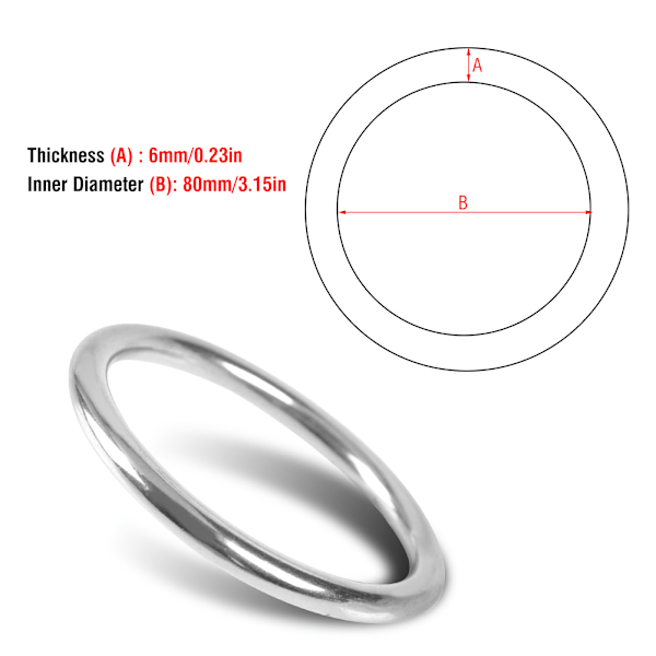 Merikategoria 304 Ruostumattomasta Teräksestä Hitsattu O-Muodon Rengas, Kiillotettu Ympyrä - 6*80mm