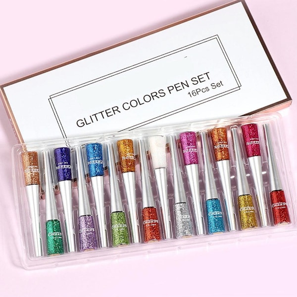 16 Värin Glitter Eyeliner -setti Värillinen Glitter Eyeliner -luomivärikynä