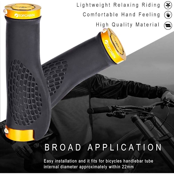 Sykkelstyre, ergonomisk design sykkelstyre utvidet gummisykkelstyre med aluminiumslegering låsegrep yellow