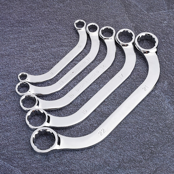 5 stk/sæt Dobbeltskruenøgle multifunktion 45# stål dodecagon kombinations C-nøgle 8-22 mm