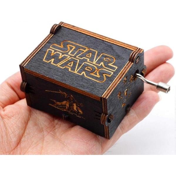 Svart Trä Star Wars Speldosa, Antika Snidade Handvevade Trä Musiklådor