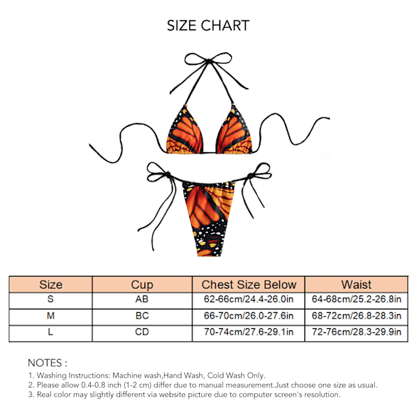 Damer 2-delt badedragt Fashionable Printing Spaghetti Strap Deep V Neck Halter Triangle BH Bikini Sæt Rød M