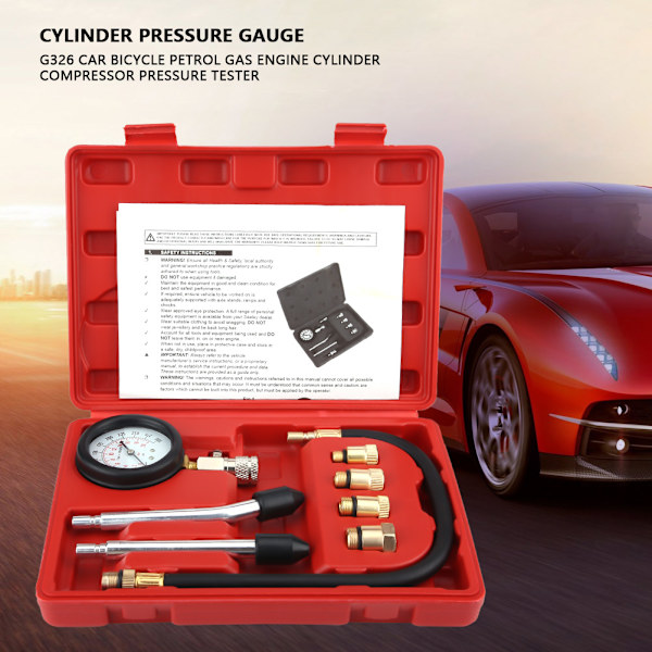 8st G326 Bilcykel Bensin Gasmotor Cylinder Kompressor Tryckmätare Testsats