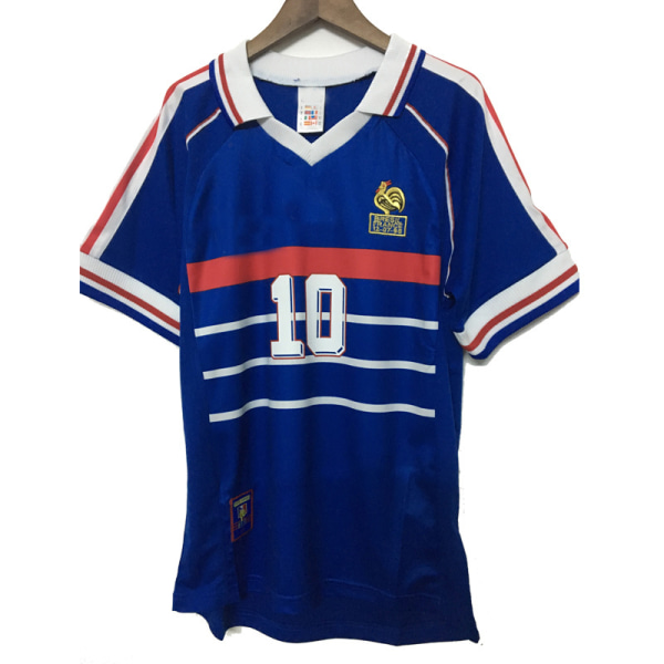 Retro tröja 1998 Frankrike VM hemma kortärmad fotbollsdräkt nr 10 Zidane 1 fotbollsdräkt L