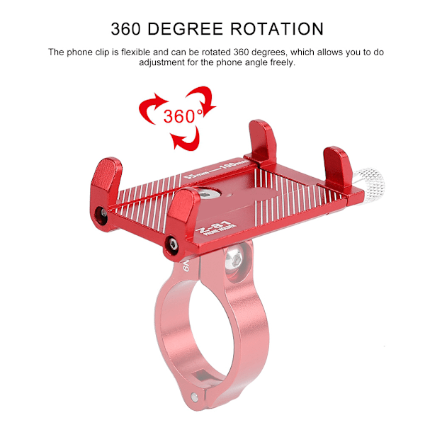 Justerbar Telefonholder for Sykkelstyre i Aluminium, Rød