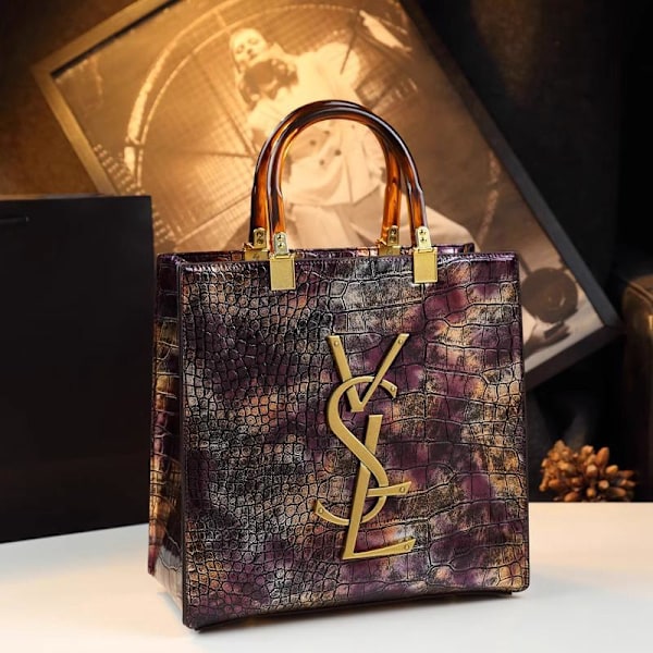 Krokodilläder handväska för damer, crossbody-väska, axelväska, tote bag, lyxmode (lila) Purple