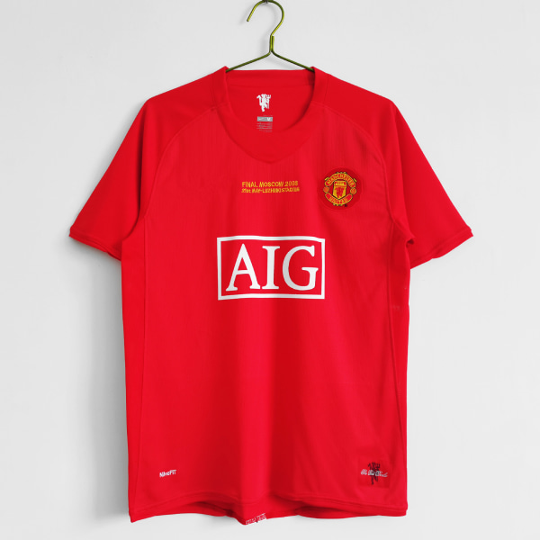 YJSS-2007-08 Manchester Unitedin kotipaita retro Mestarien liigan versio aikuisten urheiluvaatteet jalkapallopeli T-paita S