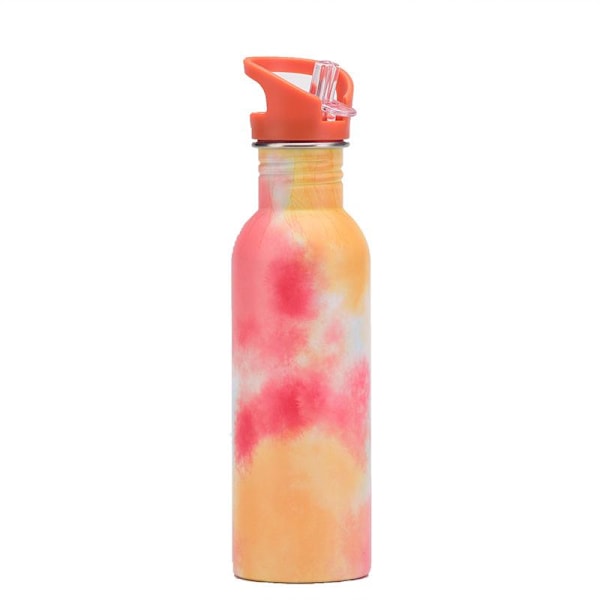 750ml Enkeltlags rustfritt stål kreativ kopp tie-dye med sugerør utendørs sportskjele bærbar vannkopp