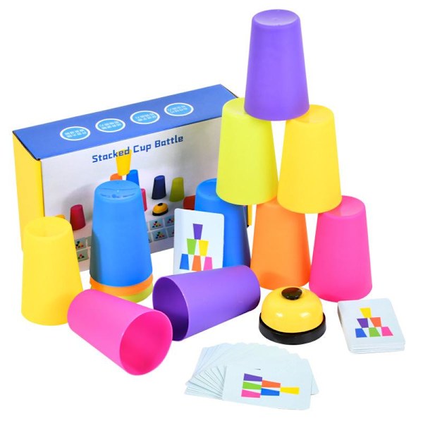 Battle Stacking Cups (50 kort, 12 kopper, 1 bjelle) - Fargesortering Kognitiv Trening Brettspill