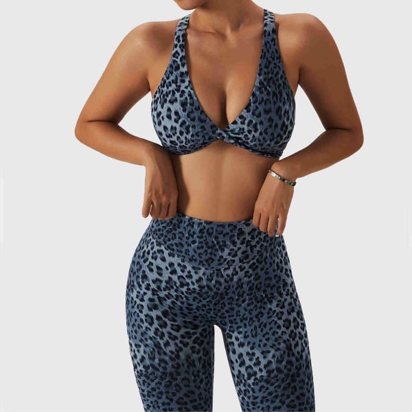 Leopardmønstrede yogabukser til kvinder - Nøgen følelse træningsleggings - Butt Lift High Waist Yoga Tight Pants Blå XL