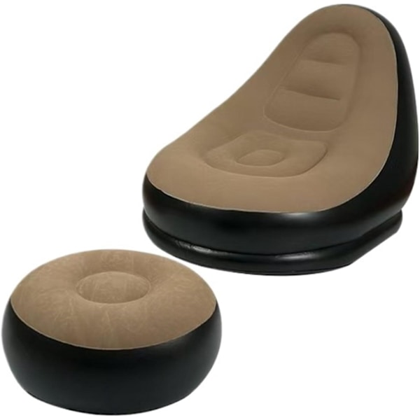 Bærbar oppustelig sofa stol - tyk flocking doven sofa, egnet til camping, hjemmebrug og fritid Brown