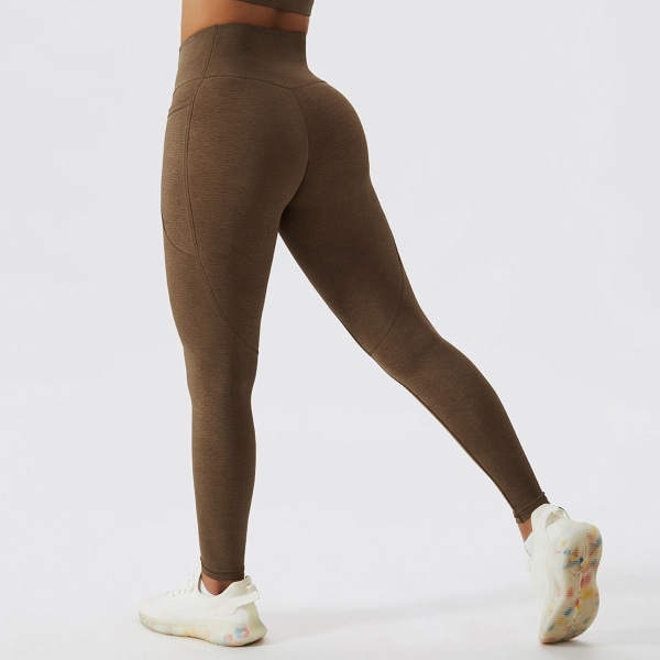 YJ Yoga Bukser for Kvinner med Høy Midje, Tights med Hurtigtørkende Rumpeheis, Stretchy Yoga Bukser med Lommer for Sport, Løping, Fitness, Kaffe Farge L
