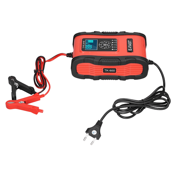 Smart batterioplader 12V/12A 24V/6A 7-trins Opladningspulsreparation til bil Motorcykelbåd Rød Sort EU-stik 100-240V