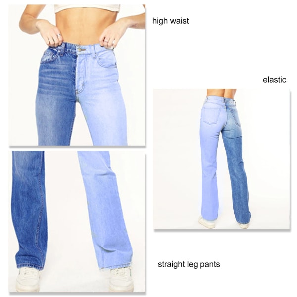 Hög midja casual byxor tight passform 2 färger elastiska damer raka ben byxor för shopping blå XS