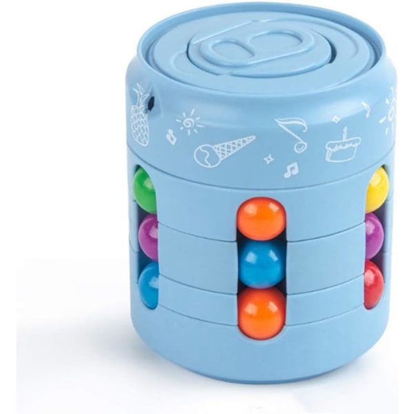 1 st blå Magic Bean Roterande kub Dekompressionsleksak, Fidget Toy Finger Cube Pusselleksak, Handhållen Spinner Stressavlastande fingertoppsleksaker