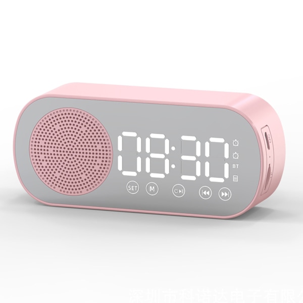 Bluetooth Högtalarklocka Multifunktionell Smart Digital Spegel Väckarklocka för Hem Skola Kontor Engelsk Version Z7 Rosa