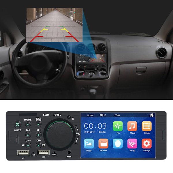 Autostereo 4,1 tuuman kosketusnäyttö Kaksois-USB AUX Bluetooth Peruutuskuva Handsfree-puhelut MP5-soitin