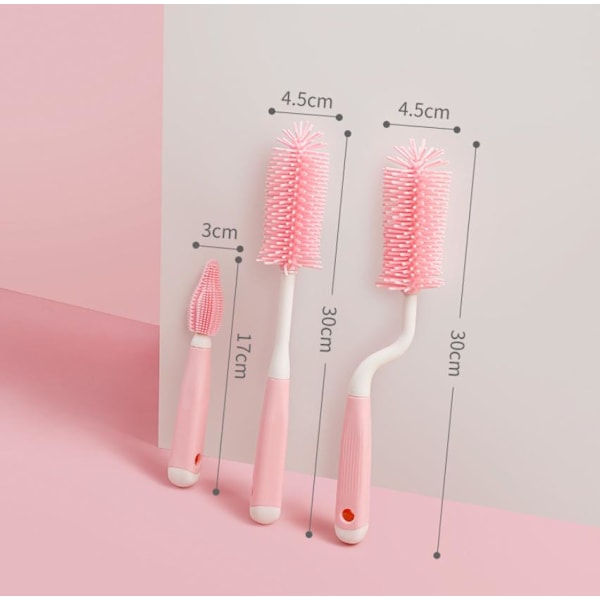 Silikonflaskborste Nappborste Sugrörsborste Vasborste (Rosa)