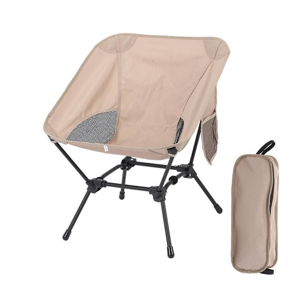 Kompakt Stol Reisestol Bærbar Campingstol Ryggsekkstol med Anti-Synke Gummiføtter og Sidelommer Justerbar (Beige)