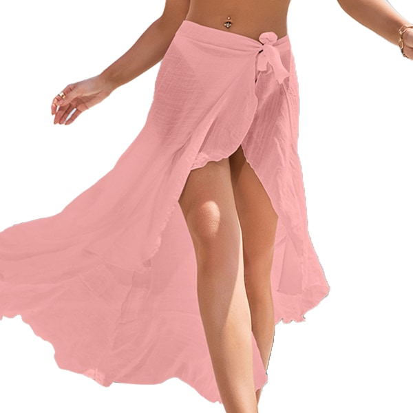 Women Bikini Coverup Skirt Irregular Hem Tie Side Wrap Beach Swimsuit Covering Overskirt Pink Free Size