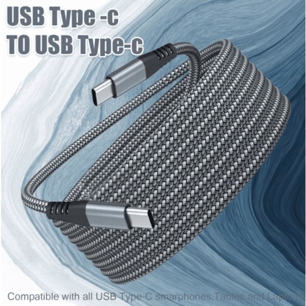 USB-C Opladerkabel 60W Hurtig Opladning til iPhone 15/Plus/Pro Max, Samsung Galaxy S24/S23/S22, Pixel 7 Pro Grå 2m
