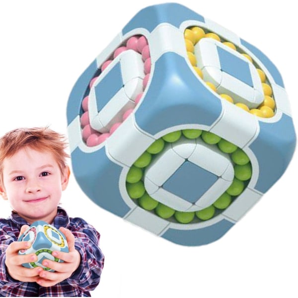 1 st Magic Bean 2 i 1 Roterande Magic Bean Cube, Roterande Burkar Pussel Bean Cube Toy, förbättra fokus och utveckla Cube Beans för barn（blå）