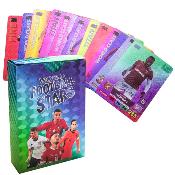 55 sjeldne og fargerike fotballkort, lyse farger, stjernekort, bursdagsgaver til barn og tenåringer-K