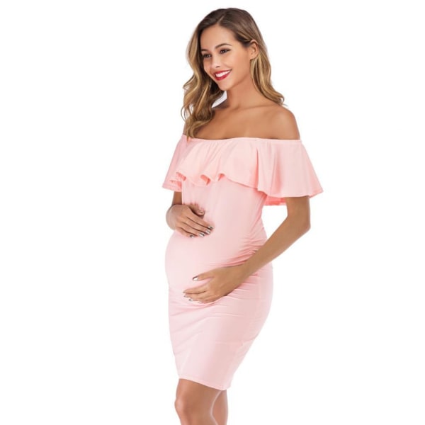 Graviditetsbeklædning damemode slim fit i ét stykke ensfarvet midi-nederdel gravidkjole+A 18