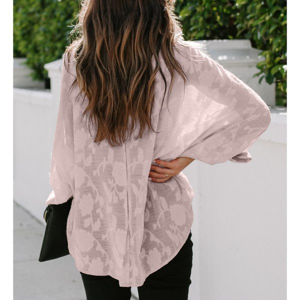 Naisten napitettava pusero pitkähihainen kääntökaulus kukkakuvio naisten napitettava paita katujuhliin toimistoon pinkki XL