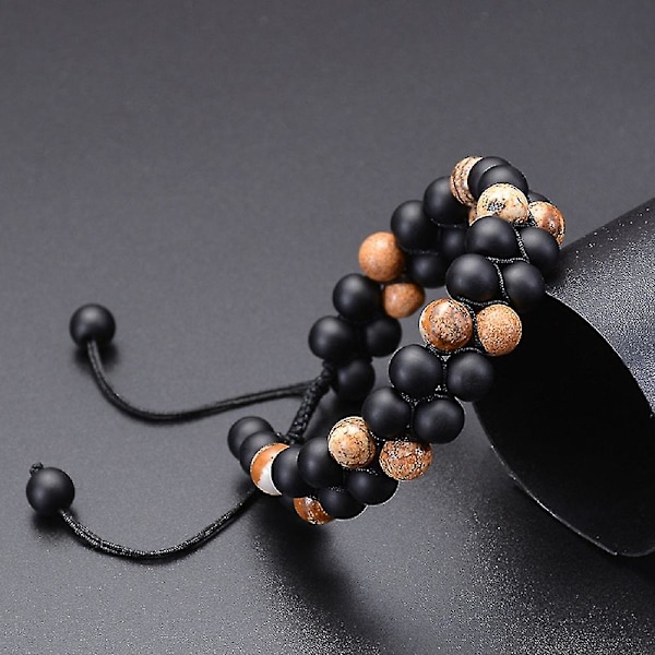 Naturligt frostad sten dubbelradigt armband Naturlig sten justerbart dubbelt flätat lindningsarmband