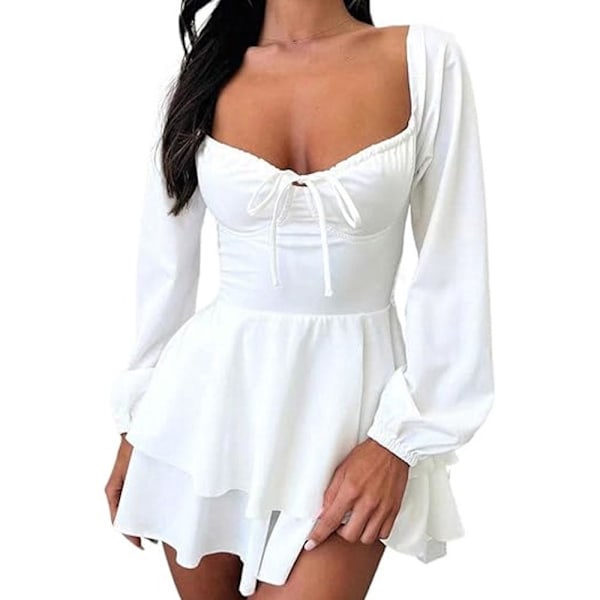 Dam jumpsuit sexig rygglös dragsko lykta ärm klänning, elegant plisserad jumpsuit sexig rygglös dragsko lykta ärm klänning